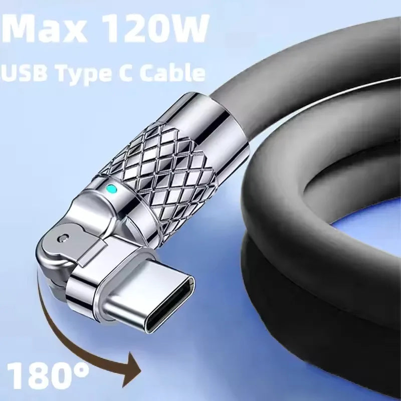 120W 7A USB C Fast Charging Cable 180 Degree Rotating Elbow